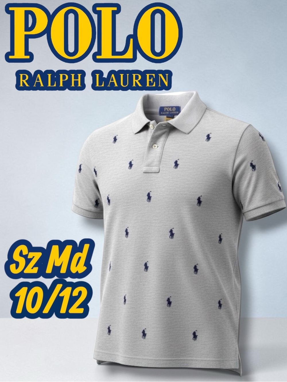 EUC Polo Ralph Lauren Boys Pony Mesh Polo Shirt Grey/Navy Sz. Md(10/12)